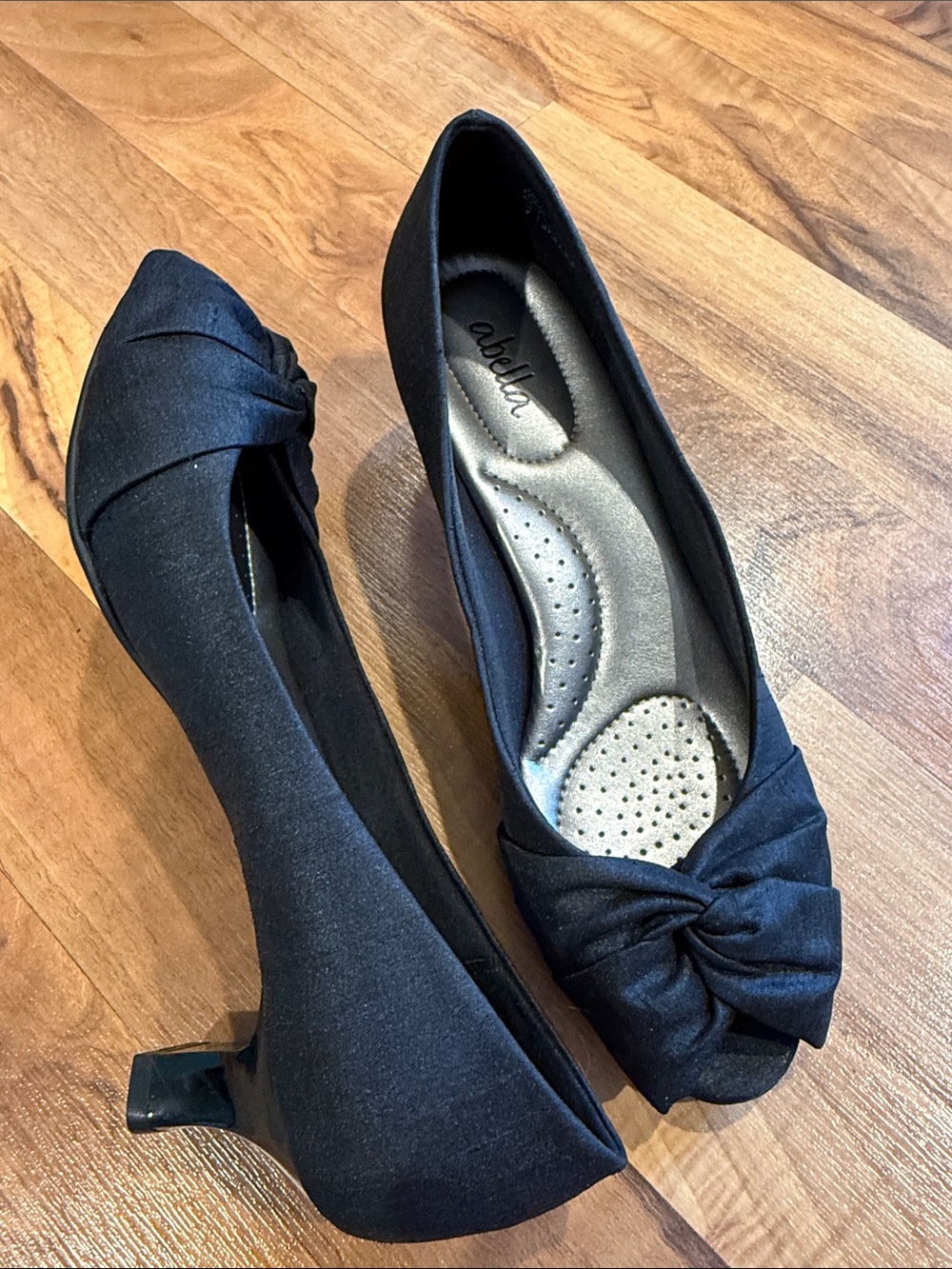 Abella Peep-Toe Black Women’s Flats with Knot Detail